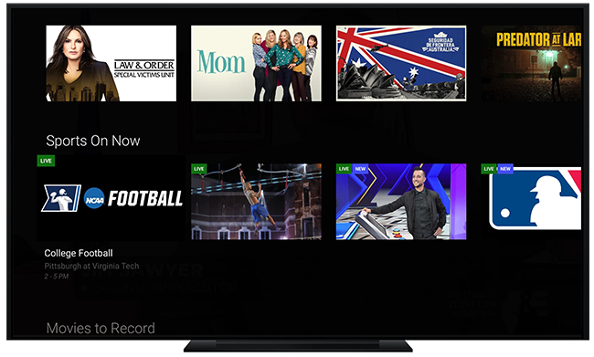 TiVo user interface displayed on a TV, laptop, tablet, and cell phone.